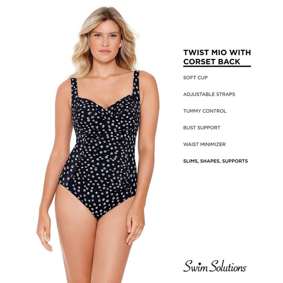 Swim Solutions Galactica Twist Tummy Control One-Piece Swimsuit NWT 8 - Picture 2 of 3